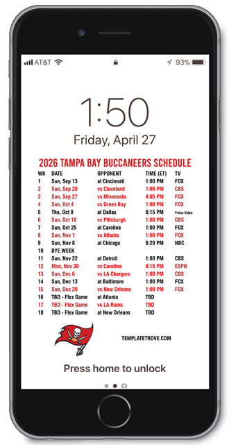 2026 Tampa Bay Buccaneers Lock Screen Schedule