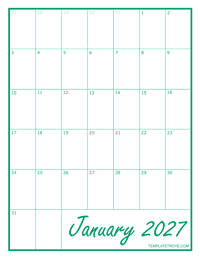 2027 Blank Monthly Calendar - Green