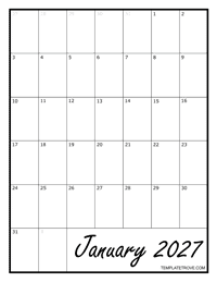 2027 Blank Monthly Calendar