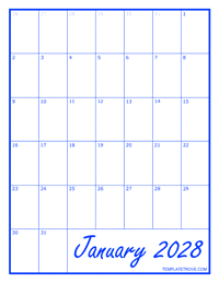 2028 Blank Monthly Calendar - Blue
