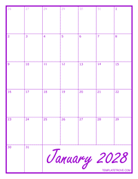 2028 Blank Monthly Calendar - Purple