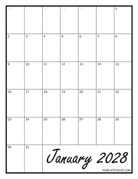 2028 Blank Monthly Calendar