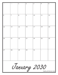 2030 Blank Monthly Calendar