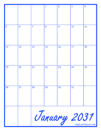 2031 Blank Monthly Calendar - Blue