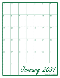 2031 Blank Monthly Calendar - Green