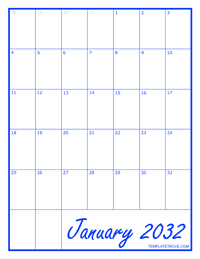 2032 Blank Monthly Calendar - Blue