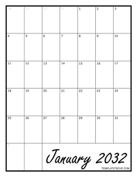 2032 Blank Monthly Calendar