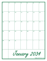 2034 Blank Monthly Calendar - Green