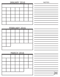 2016 - 3 Month Calendar