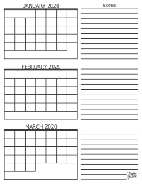 2020 - 3 Month Calendar