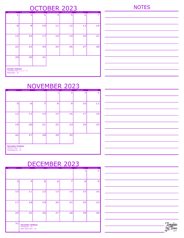 3 Month Calendar 2023