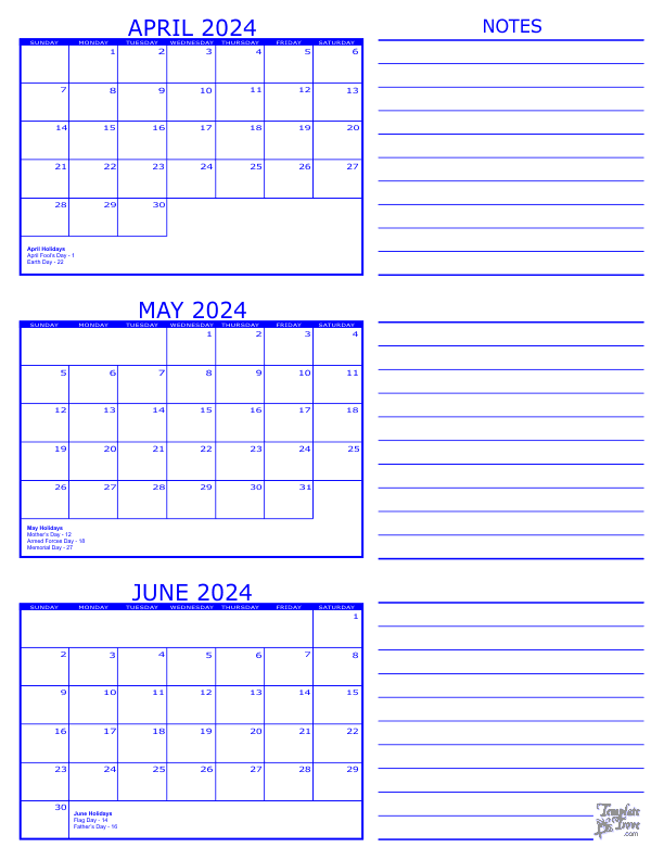 Free Printable April May June 2024 Calendar 2024 CALENDAR PRINTABLE