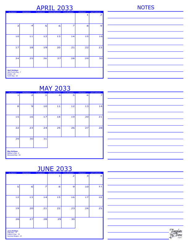 3 Month Calendar 2033 3 Month Calendar 2033