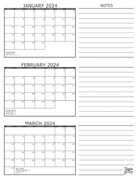 2024 - 3 Month Calendar