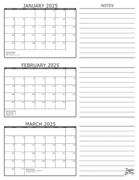 2025 - 3 Month Calendar