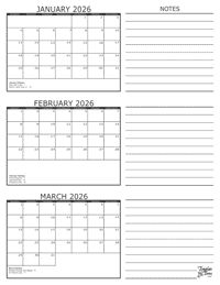 2026 - 3 Month Calendar
