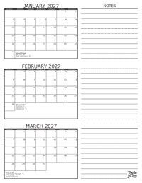 2027 - 3 Month Calendar