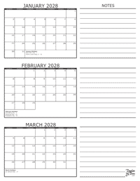 2028 - 3 Month Calendar