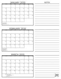 2030 - 3 Month Calendar