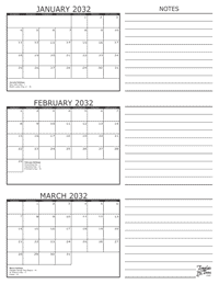 2032 - 3 Month Calendar