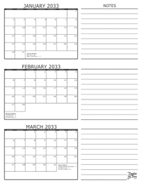 2033 - 3 Month Calendar