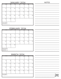 2034 - 3 Month Calendar