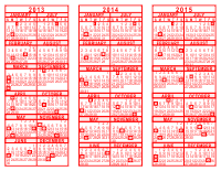 2013-14-15 3 Year Calendar - Red