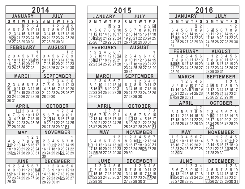 14 15 16 3 Year Calendar