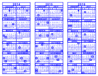 Blue 3 Year Calendar - 2014 - 2015 - 2016