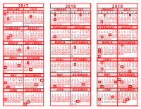 2017-18-19 3 Year Calendar - Red