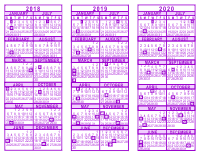 Purple 3 Year Calendar - 2018 - 2019 - 2020
