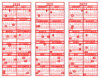 2020-21-22 3 Year Calendar - Red
