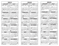 2021 2022 2023 3 Year Calendar