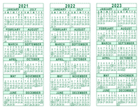 3 Year Calendar - 2021 through 2023