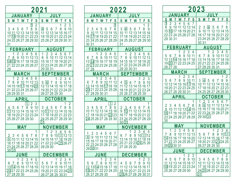 2021 2022 2023 3 Year Calendar