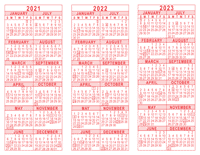 2021-22-23 3 Year Calendar - Red