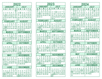 3 Year Calendar - 2022 through 2024