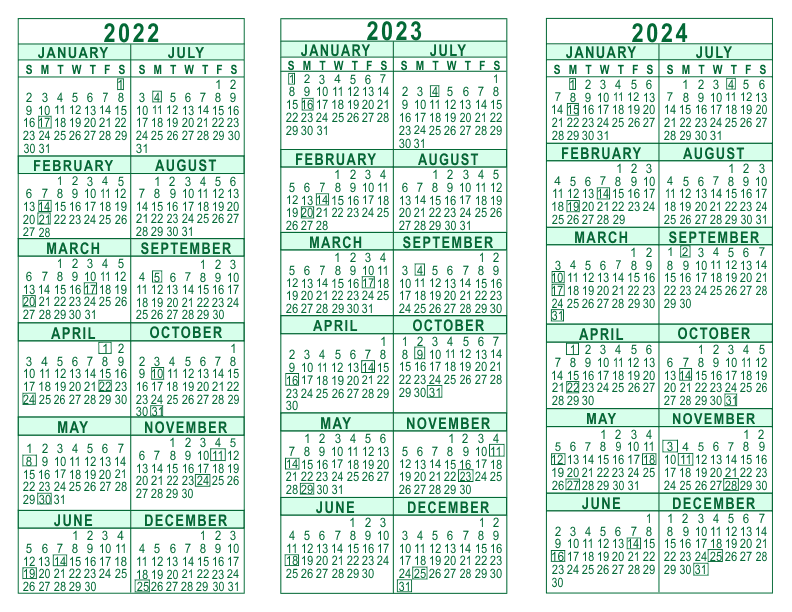 2022 2023 2024 3 Year Calendar Gambaran