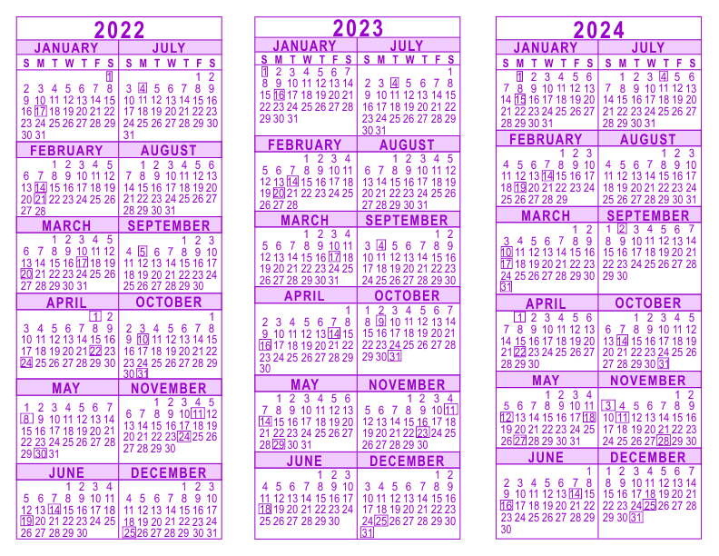 2022 2023 2024 3 Year Calendar