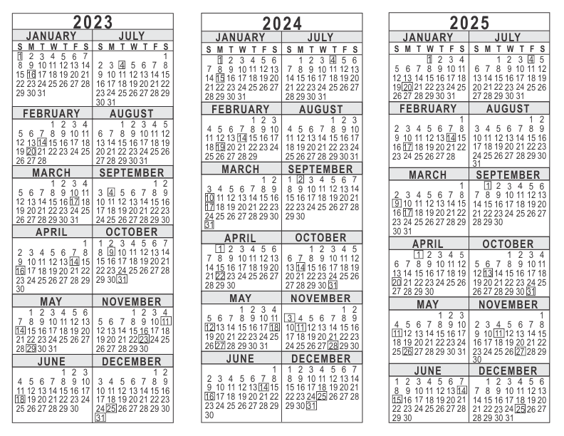 Free Printable Calendar 2023 2024 2025 Blank Three Year Calendar All