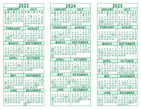 3 Year Calendar - 2023 through 2025