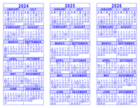 Blue 3 Year Calendar - 2024 - 2025 - 2026