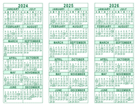 3 Year Calendar - 2024 through 2026