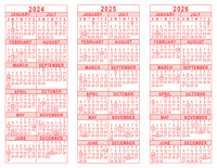 2024-25-26 3 Year Calendar - Red