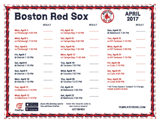 April 2017 Boston Red Sox Printable Schedule