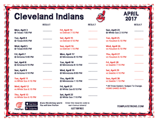 April 2017 Cleveland Indians Printable Schedule