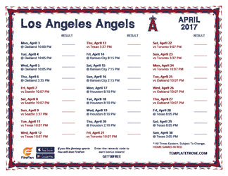 April 2017 Los Angeles Angels Printable Schedule