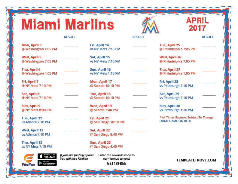 Marlins Schedule 2022 Printable 2017 Miami Marlins Schedule