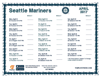 April 2017 Seattle Mariners Printable Schedule