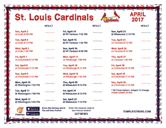 April 2017 St. Louis Cardinals Printable Schedule
